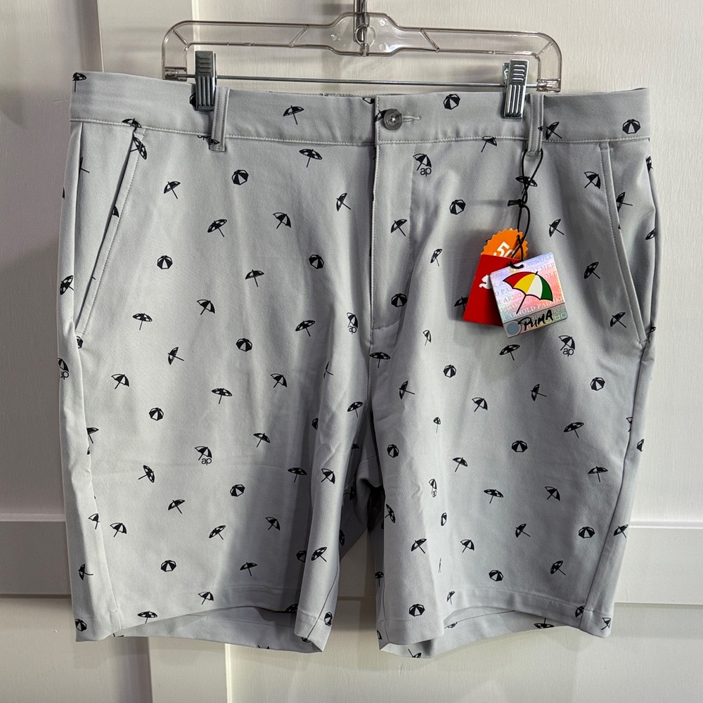 Puma - Arnold Palmer Golf Gray Blue Umbrella Print Shorts Size 40 Waist